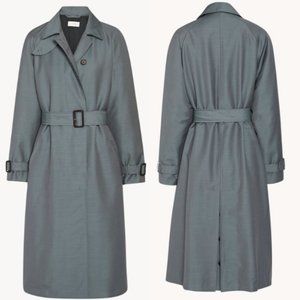 London Fog Vintage Maxi Belted Double-Breasted Trench Coat GRAY/Slate Blue SZ 10